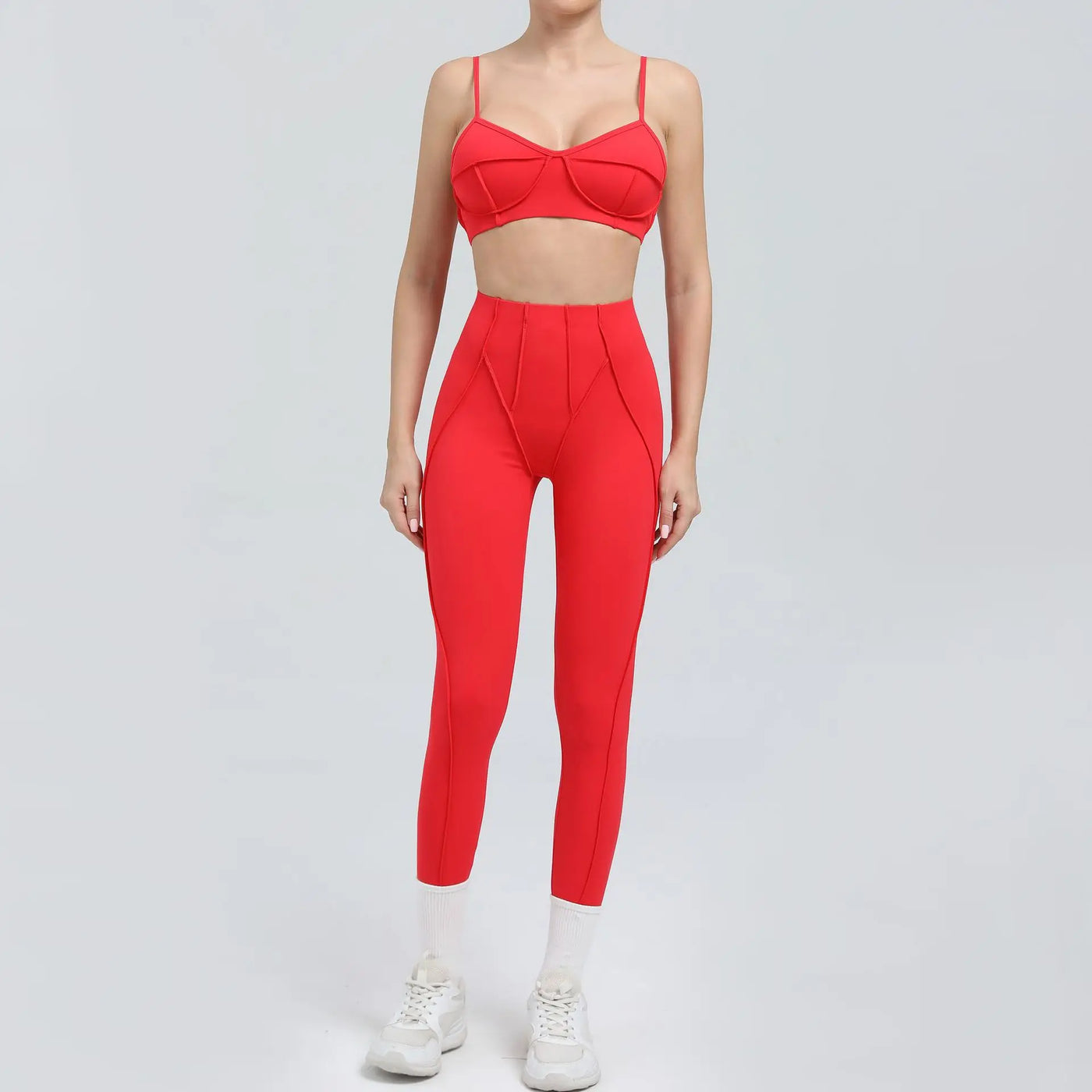 Seamless Yoga Set with High-Waist Leggings & Backless Bra