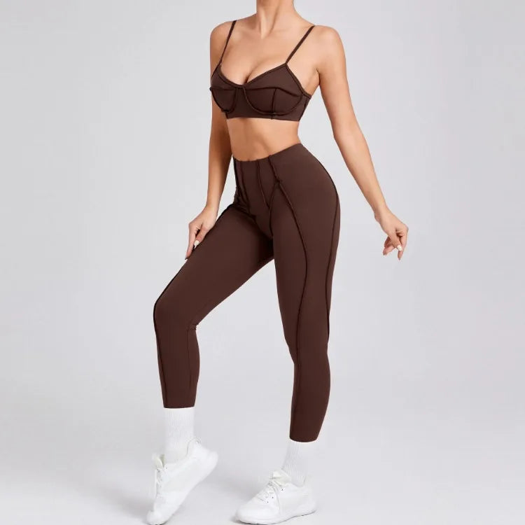Seamless Yoga Set with High-Waist Leggings & Backless Bra