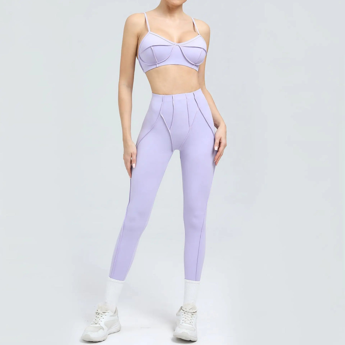 Seamless Yoga Set with High-Waist Leggings & Backless Bra