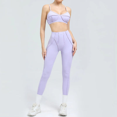 Seamless Yoga Set with High-Waist Leggings & Backless Bra
