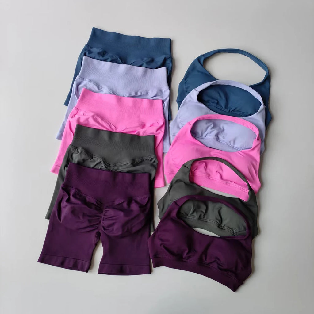 2-Piece Seamless Yoga Set for Women – Sports Bra & Shorts