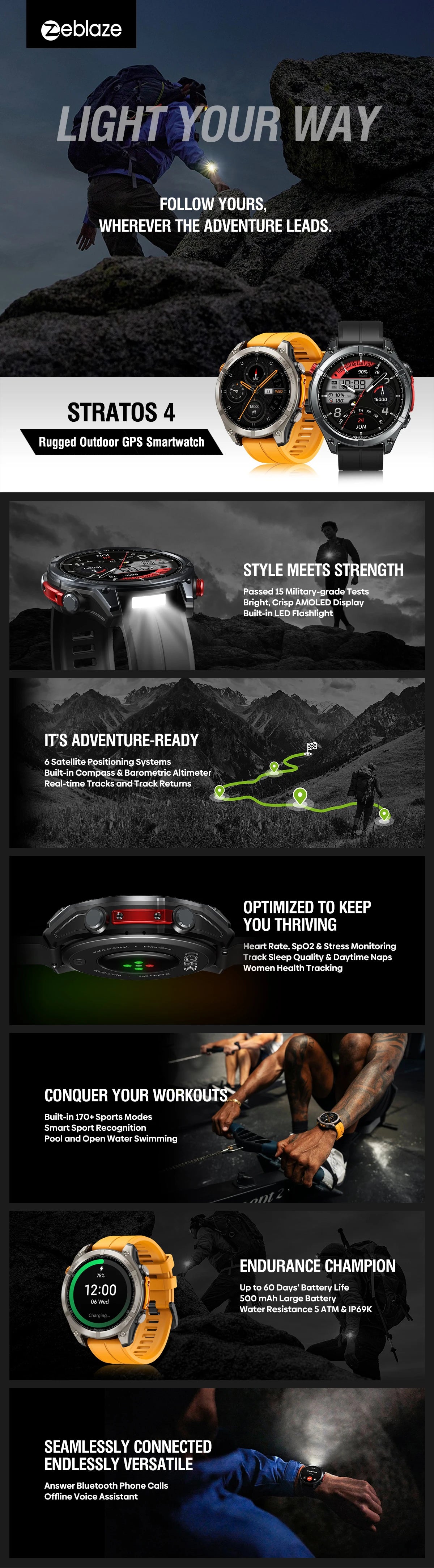 Zeblaze Stratos 4 GPS Smartwatch 1.43" AMOLED