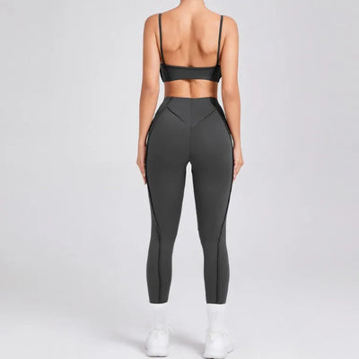Seamless Yoga Set with High-Waist Leggings & Backless Bra