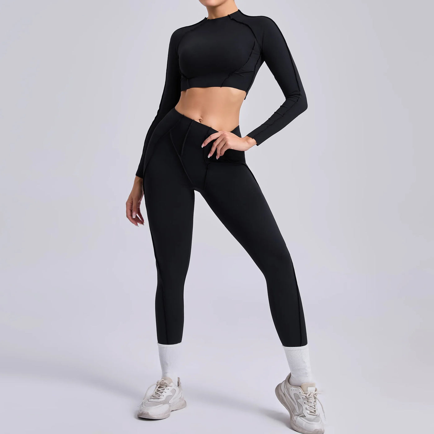 Seamless Yoga Set with High-Waist Leggings & Backless Bra