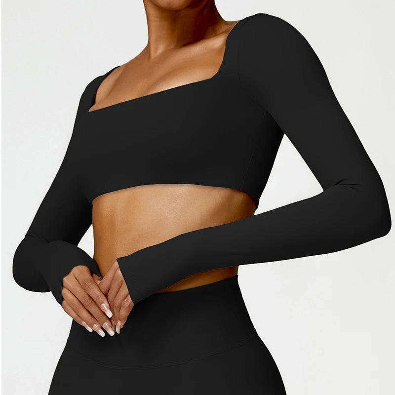 Hearuisavy Women’s Quick-Dry Sports Crop Top – Long Sleeve
