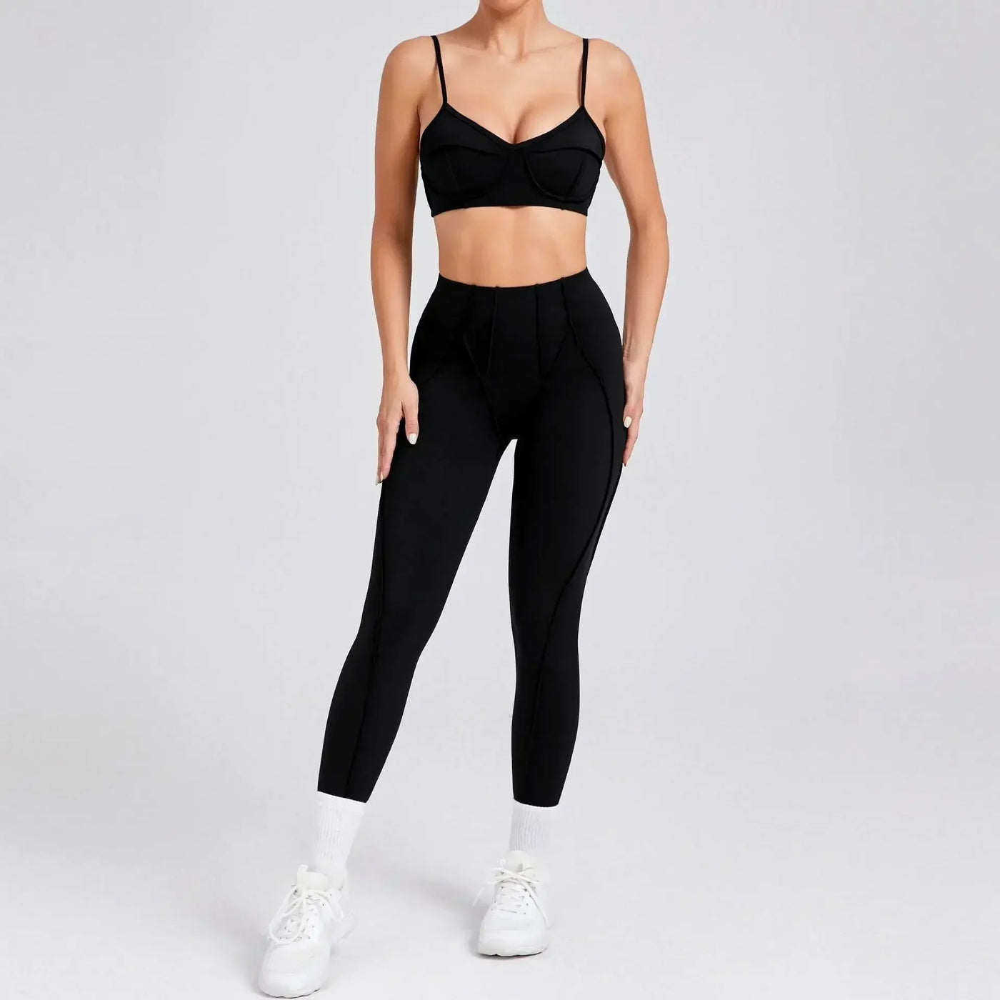 Seamless Yoga Set with High-Waist Leggings & Backless Bra