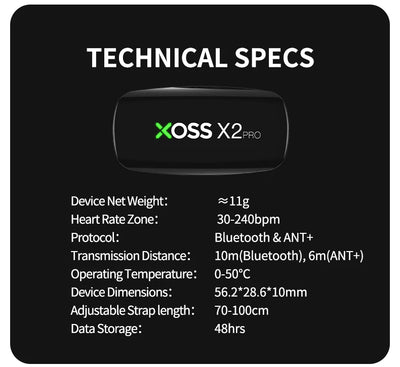 XOSS X2 Pro Heart Rate Monitor Sensor Rechargeable