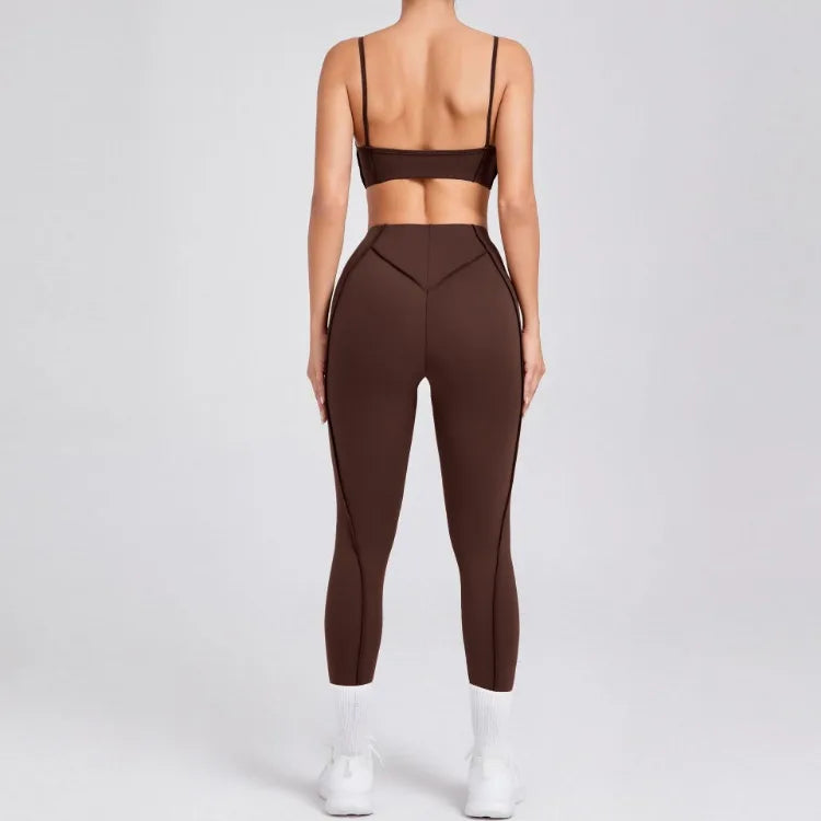 Seamless Yoga Set with High-Waist Leggings & Backless Bra