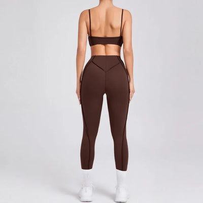 Seamless Yoga Set with High-Waist Leggings & Backless Bra