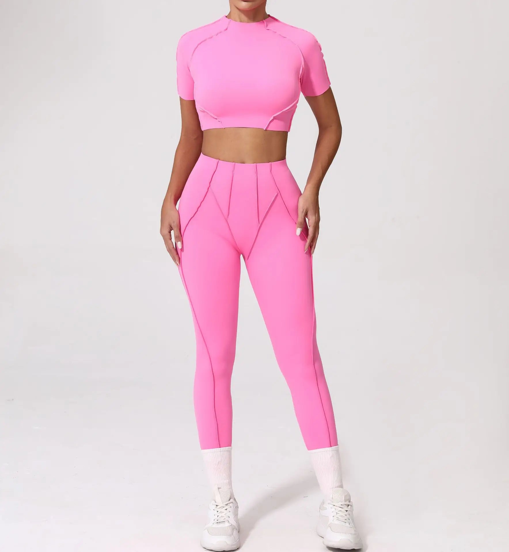 Seamless Yoga Set with High-Waist Leggings & Backless Bra
