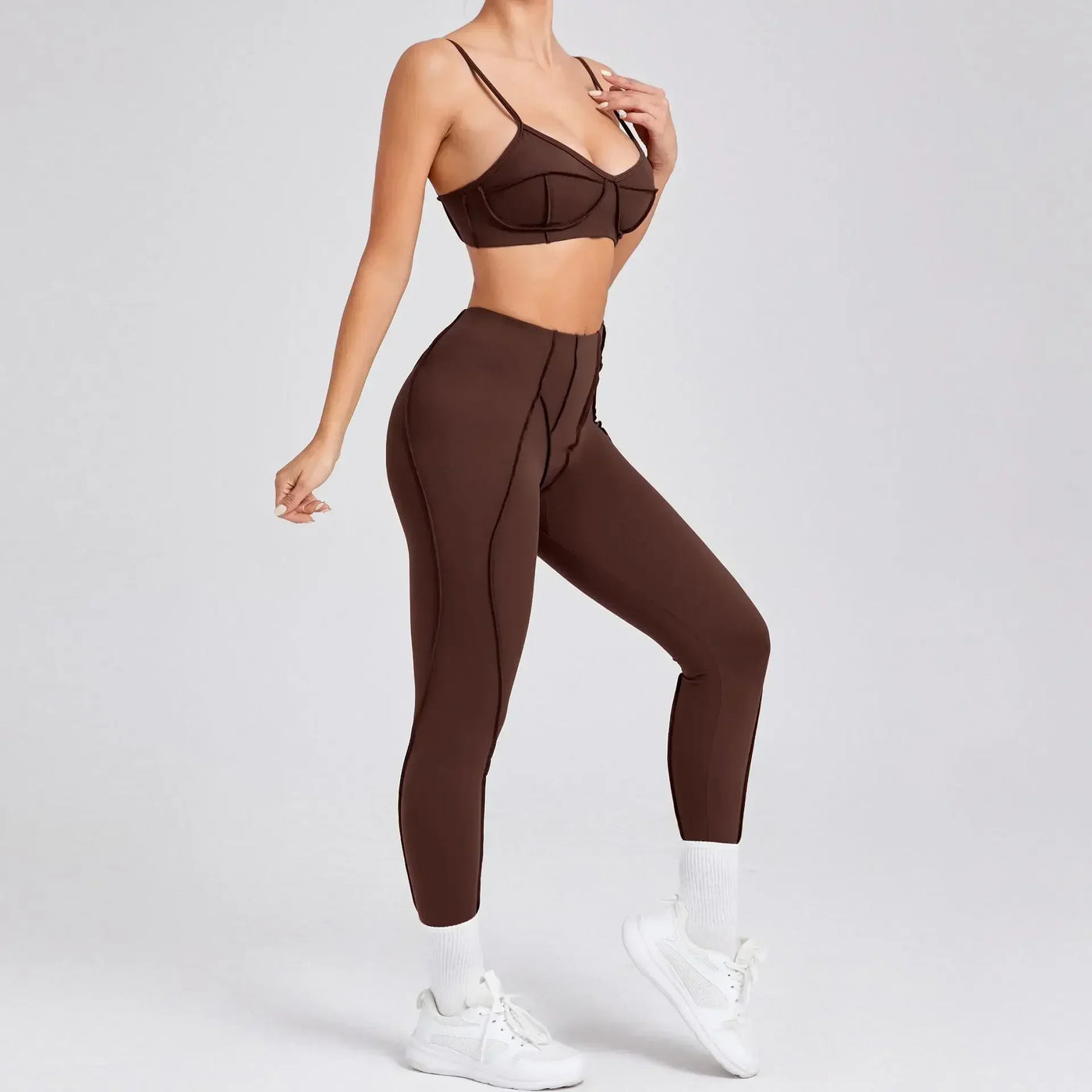 Seamless Yoga Set with High-Waist Leggings & Backless Bra