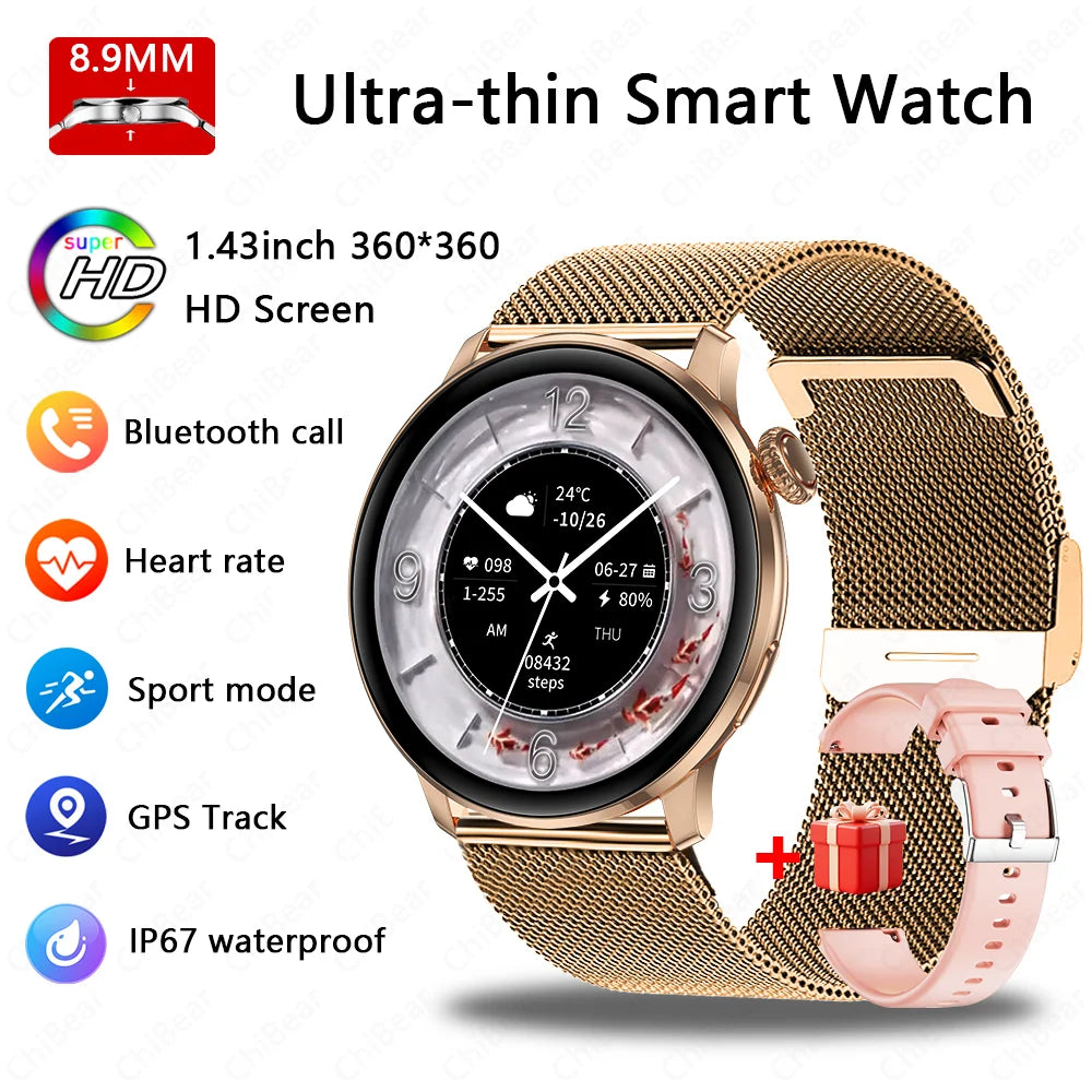 Ultra-thin Luxury Smartwatch Woman GPS Motion Trajectory Bluetooth Call Health Dynamic Island Waterproof Smart Watch Android IOS