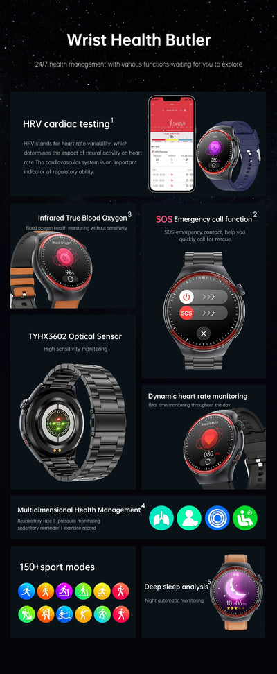 2025 Nursing Health Smartwatch with Laser Blood Pressure Monitor