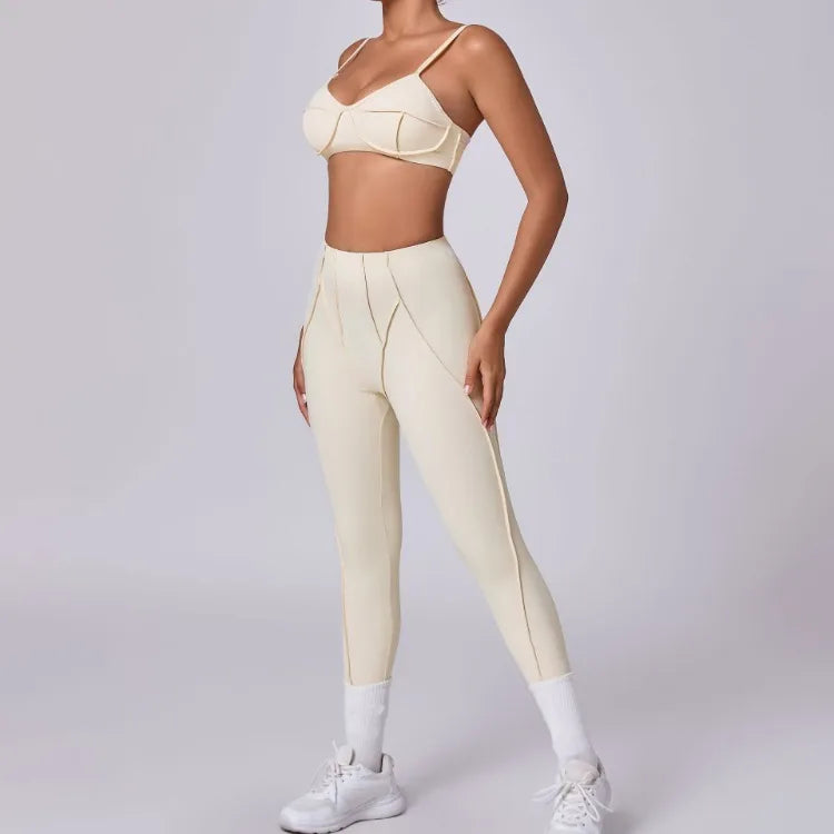 Seamless Yoga Set with High-Waist Leggings & Backless Bra