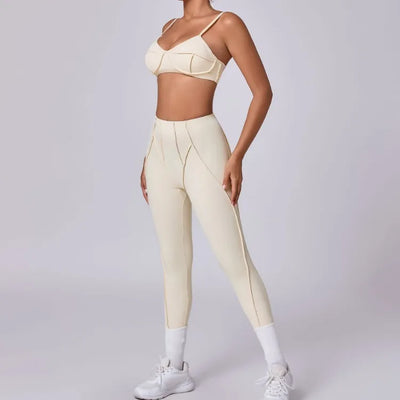Seamless Yoga Set with High-Waist Leggings & Backless Bra