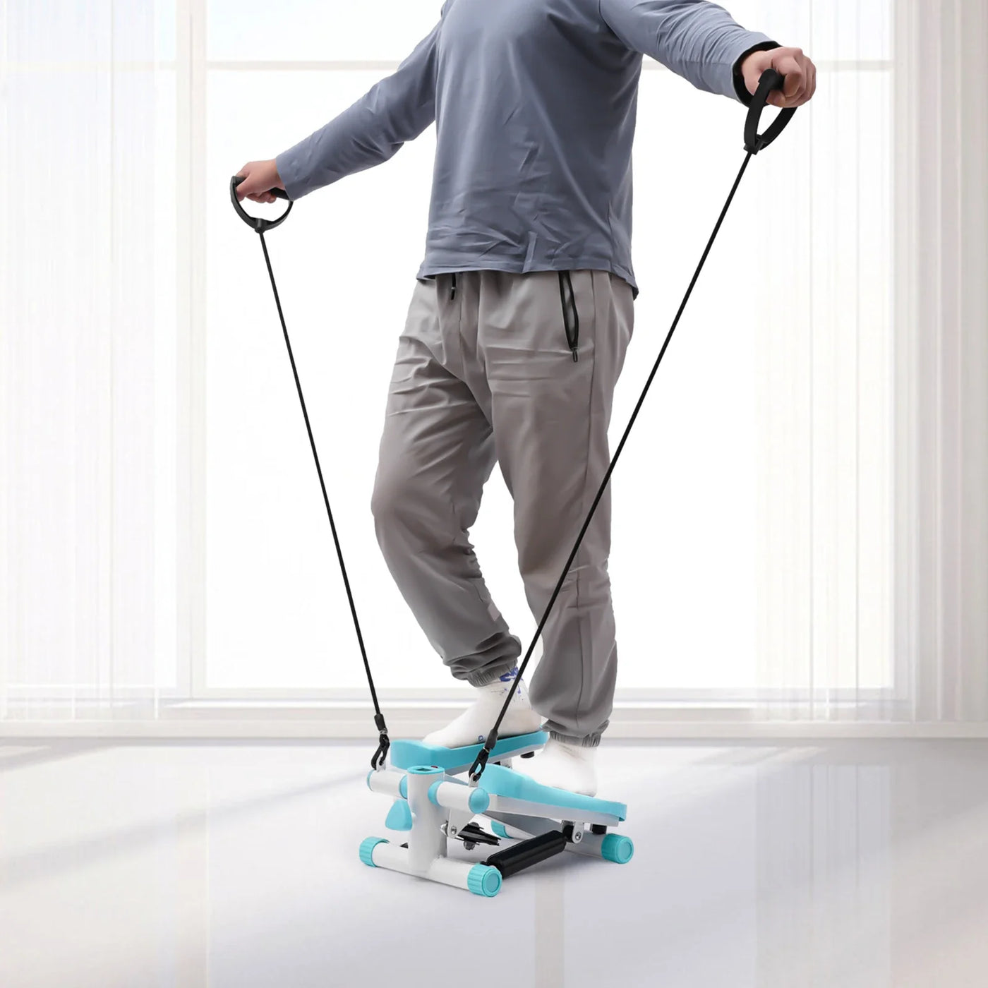 Portable Fitness Stepper with Resistance Bands – Blue