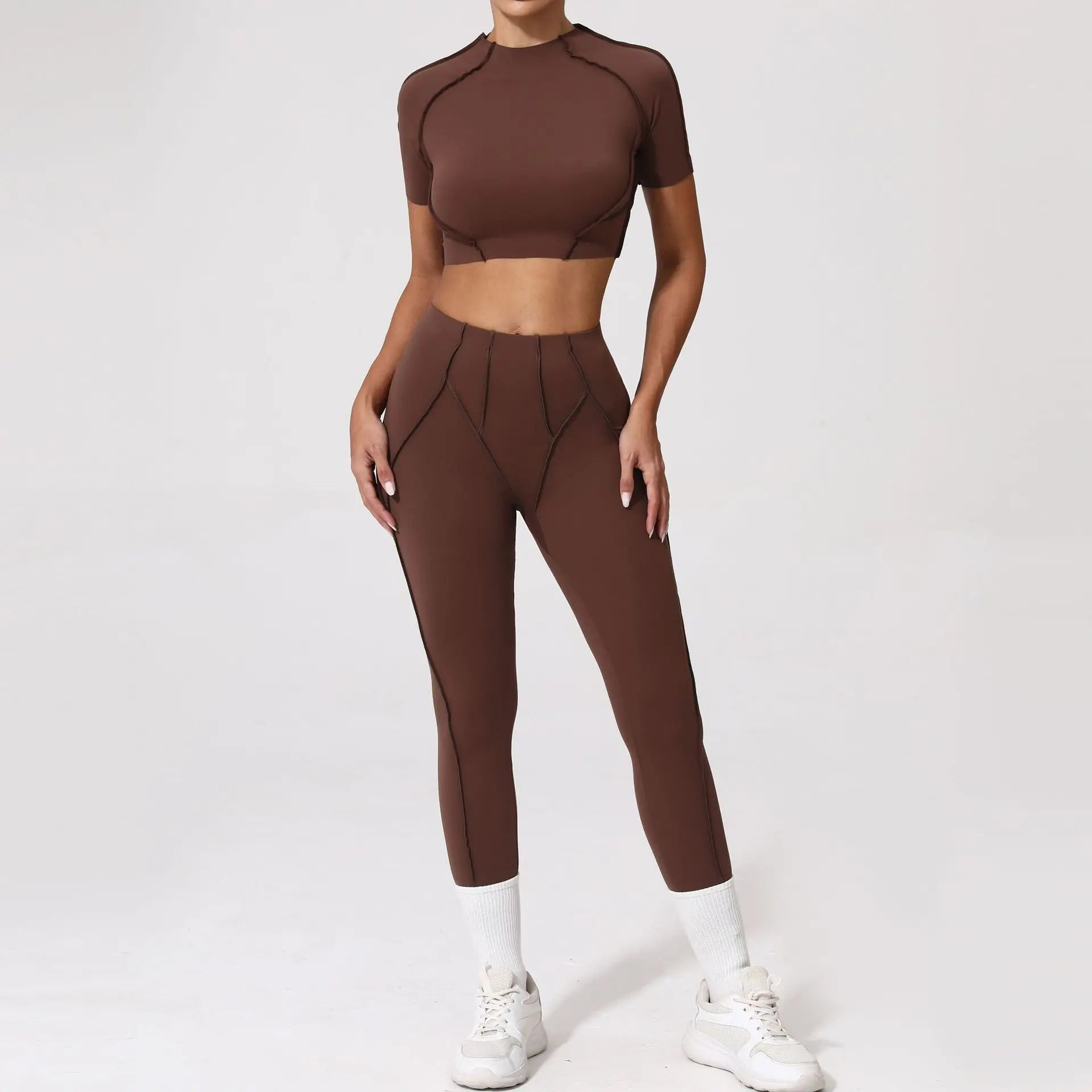 Seamless Yoga Set with High-Waist Leggings & Backless Bra