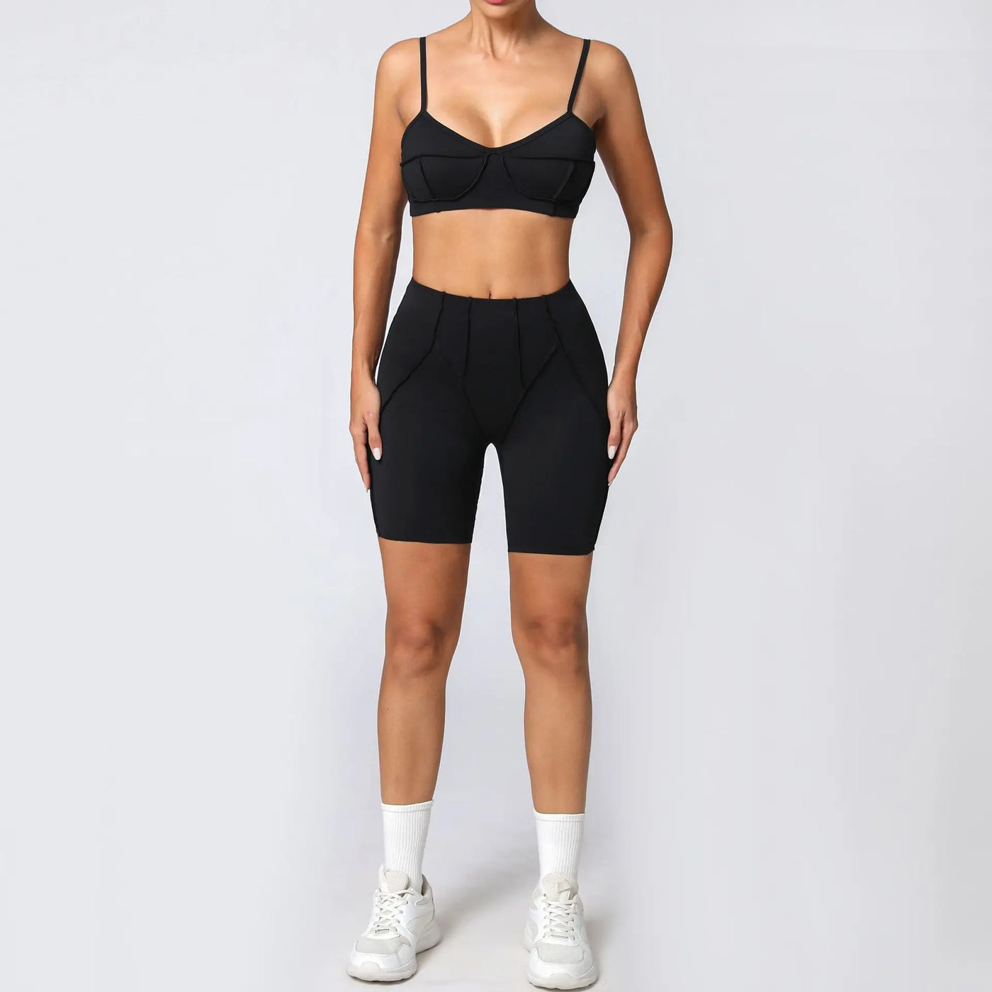 Seamless Yoga Set with High-Waist Leggings & Backless Bra